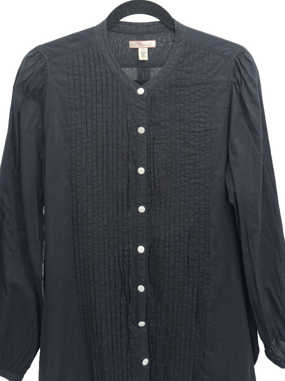 Lux Women’s Large Black Pleated Detail Button Down Shirt - Picture 3 of 9